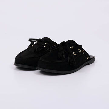 Zoe - Mule Feminino Camurça Com Franjas Preto