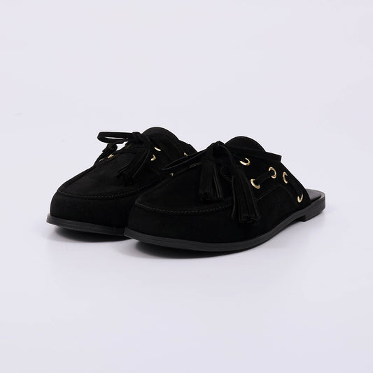 Zoe - Mule Feminino Camurça Com Franjas Preto