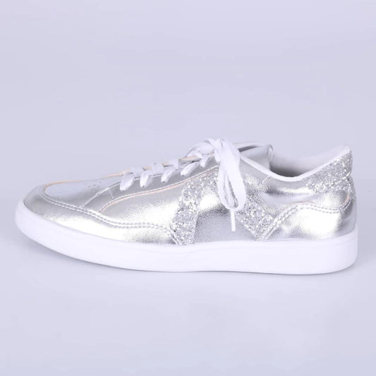 Kendra - Tênis Feminino Cadarço Brilho Prata