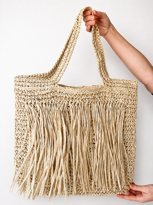 Salina - Bolsa Feminina Palha com Franjas Duas Alças Off White