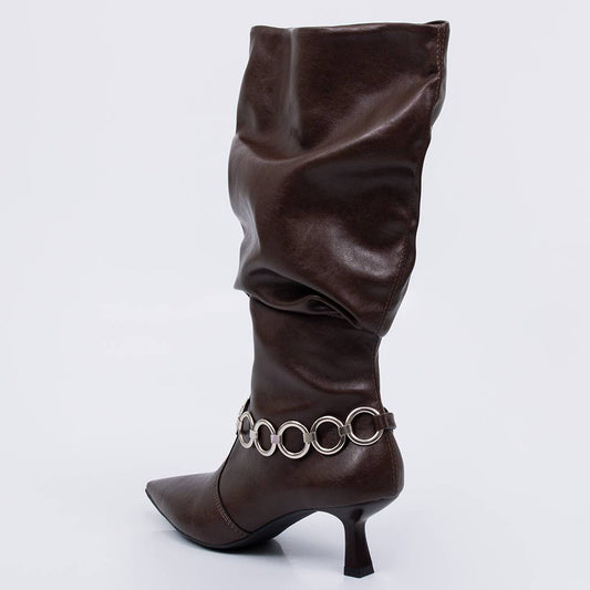 Sierra - Bota Feminina Cano Médio Corrente Salto Fino Marrom