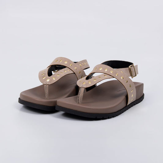 Odara - Sandália Papete Feminina Plataforma Tira Tachas Cinza