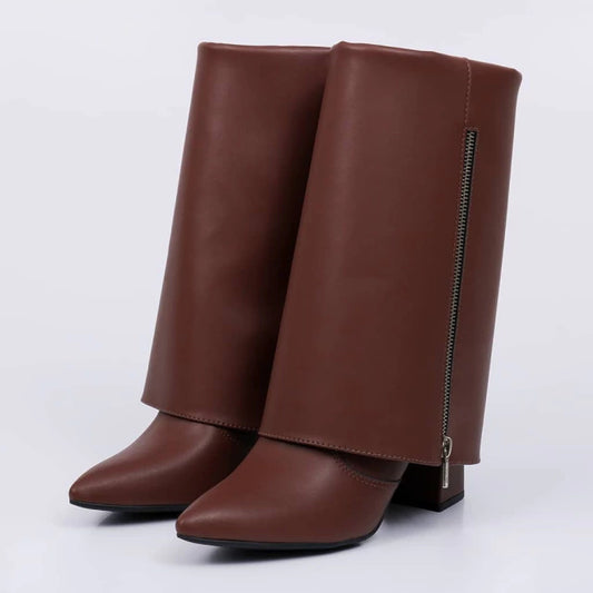 Vita - Bota Feminina Capa Bico Fino Zíper Marrom