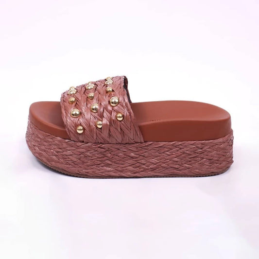 Mônaco - Chinelo Feminino Flatform Com Aplicação Palha Marrom
