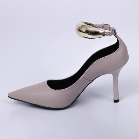 Cassandra - Scarpin Feminino Bico Fino Salto Alto Cinza