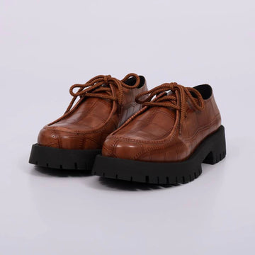 Pietra - Sapato Feminino Tratorado Croco Amarração Caramelo