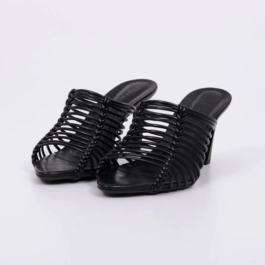 Klara - Tamanco Feminino Salto Alto Tiras Preto