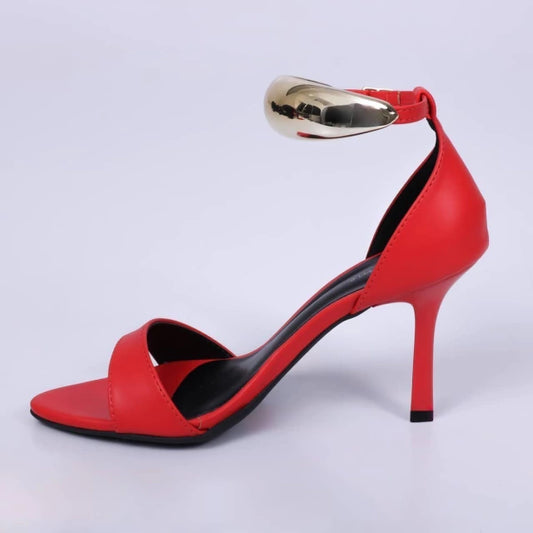 Francis - Sandália Feminina Salto Alto Bico Folha Vermelho