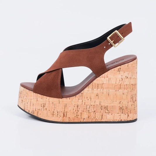 Nepal - Sandália Feminina Anabela Plataforma Tiras Cruzadas Marrom