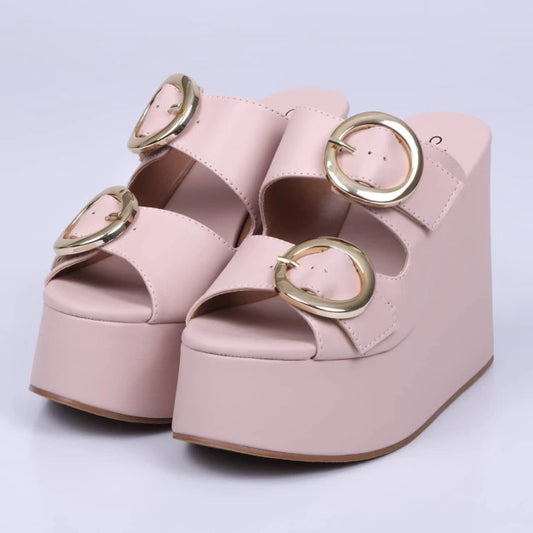 Diana - Tamanco Feminino Anabela Plataforma Fivela Rosa