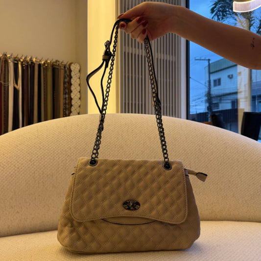 Odara - Bolsa Feminina Transversal com Alça em Corrente Bege