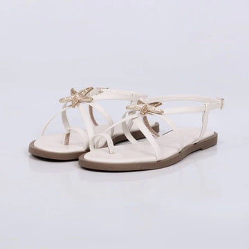 Bia - Rasteira Feminina Tiras Aplicação Estrela Off-white