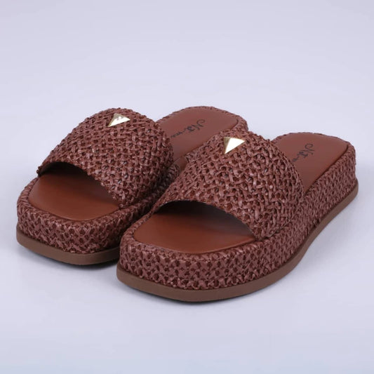 Capri - Flatform Feminina Aplicação Palha Marrom