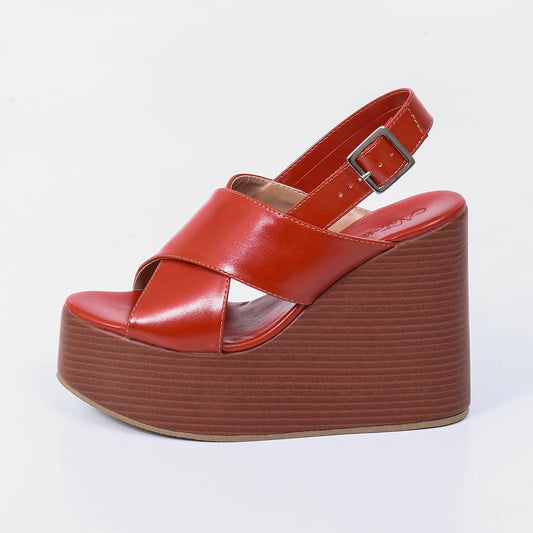 Serena - Sandália Feminina Anabela Plataforma Vermelho Terroso