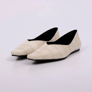 Bianca - Sapatilha Feminino Flat Bico Fino Croco Off White