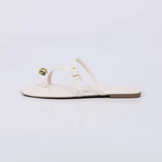 Iara - Rasteira Feminina Dedal Tiras Finas Fivela Off-white