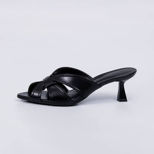 Marfim - Tamanco Feminino Salto Médio Tiras Cruzadas Preto