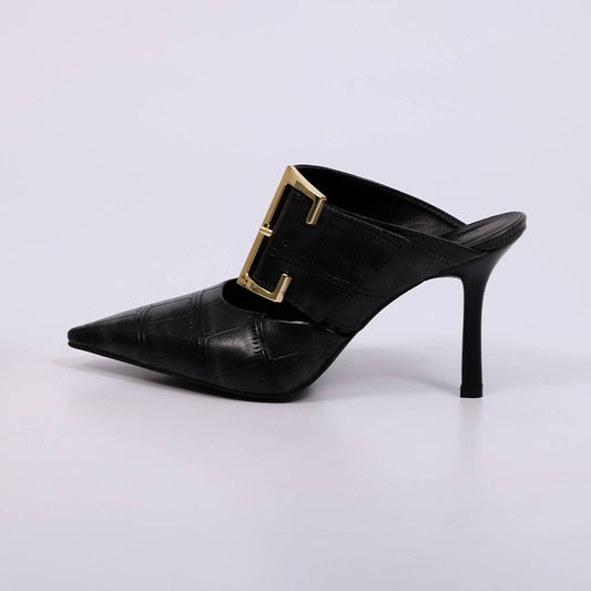 Dominique - Mule Feminino Salto Fino Com Fivela Preto