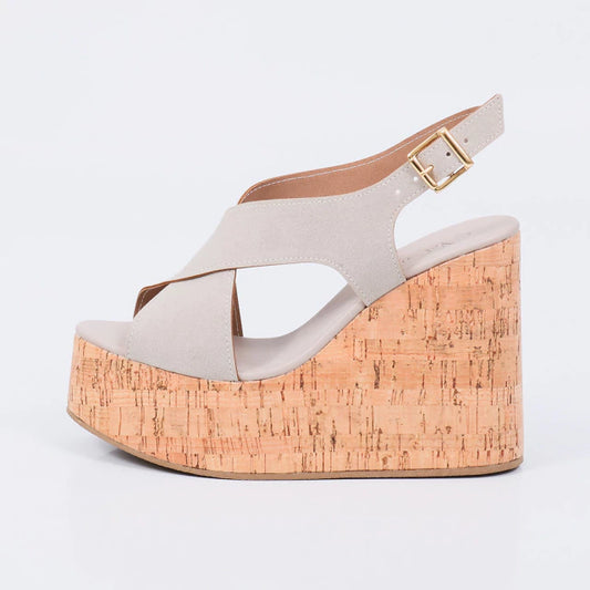 Nepal - Sandália Feminina Anabela Plataforma Tiras Cruzadas Off-white