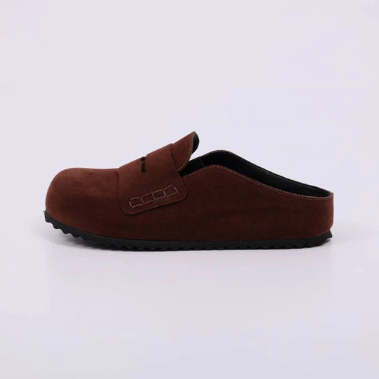 Noemi - Sapato Feminino Flat Fechado Camurça Marrom Escuro