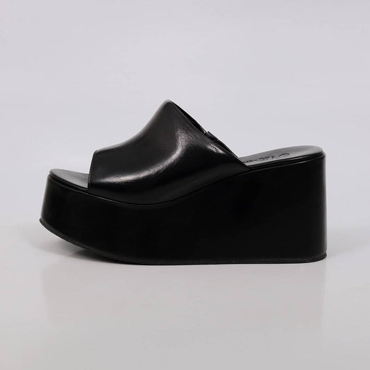 Upper - Tamanco Feminino Plataforma Alta Bico Redondo Preto
