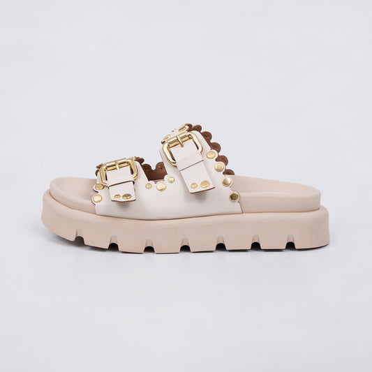 Nolita - Papete Flatform Fivelas e Tachas Douradas Off-white