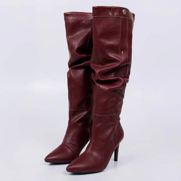 Madonna - Bota Feminina Aplicação Bico Fino Vermelho Marsala