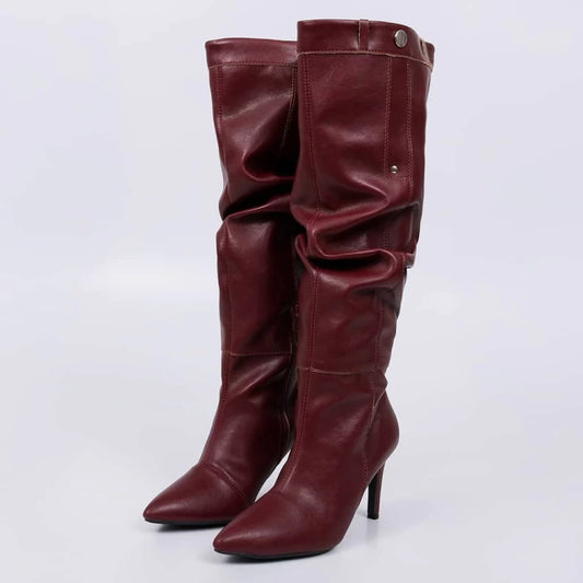 Madonna - Bota Feminina Aplicação Bico Fino Vermelho Marsala