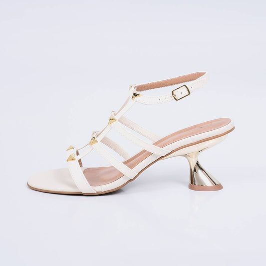Delfi - Sandália Feminina Fivela Salto Taça Dourado Off-white