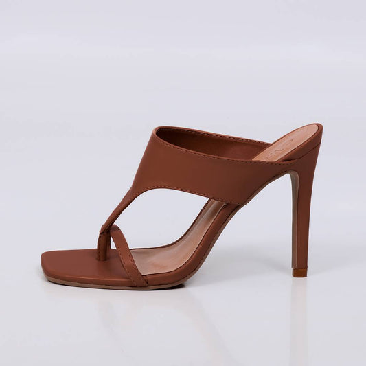 Carina - Tamanco Feminino Salto Alto Tiras Finas Caramelo