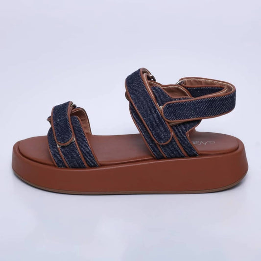 Moscou - Sandália Papete Feminina Flatform Velcro Jeans