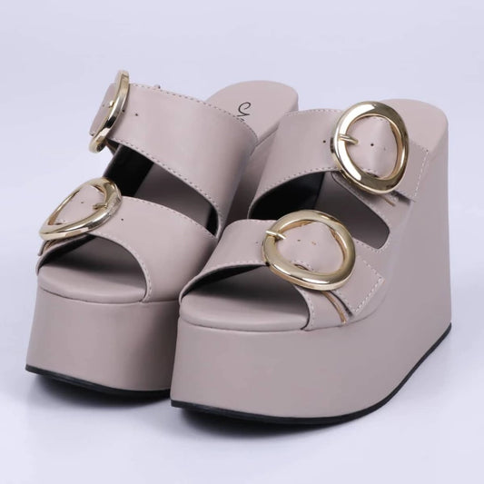 Diana - Tamanco Feminino Anabela Plataforma Fivela Cinza