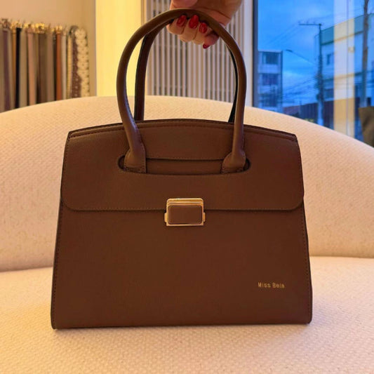 Kim -  Bolsa Feminina Bowling de Mão Zíper Alça Extra Marrom