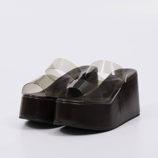 Maldivas - Tamanco Feminino Plataforma Alta Vinil Marrom Escuro