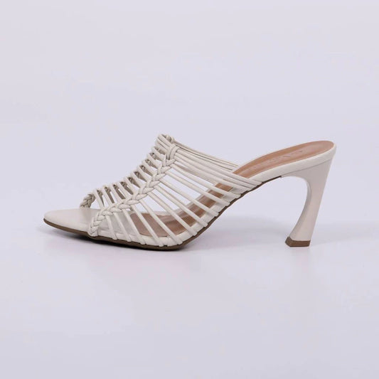 Klara - Tamanco Feminino Salto Alto Tiras Off White