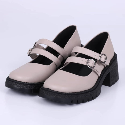 Ramona - Oxford Feminino Tratorado Fivela Salto Médio Cinza