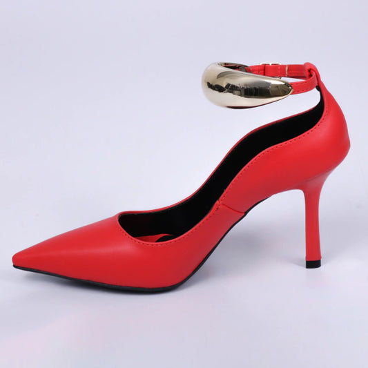 Cassandra - Scarpin Feminino Bico Fino Salto Alto Vermelho
