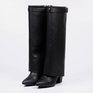 Jade - Bota Feminina Cano Médio Dobrada Preta