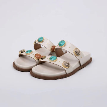 Leona - Papete Feminina Anatômica Aplicações Pedras Off-white