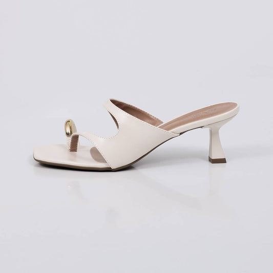 Leblon - Tamanco Feminino Salto Detalhe Dourado Off-white