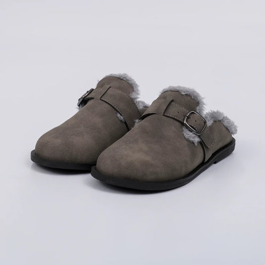 Firenze - Clog Feminino Peluciado Com Fivela Cinza