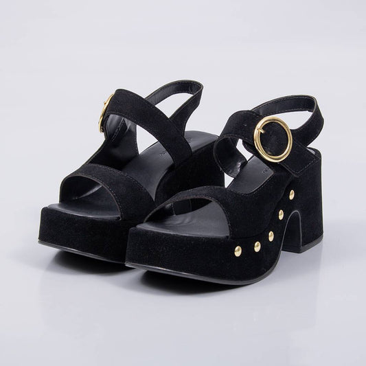 Triz - Sandália Feminina Meia Pata Salto Bloco Tachas Preto