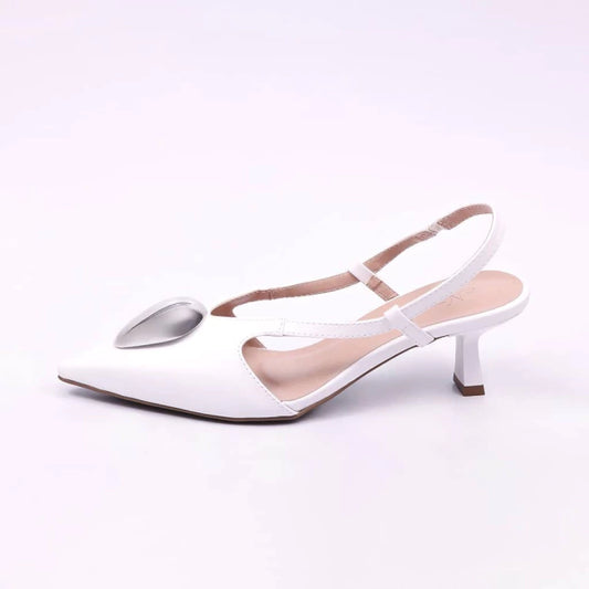Catar - Scarpin Feminino Bico Fino Slingback Aplicação Branco