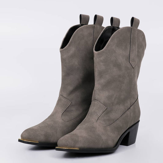 Texas - Bota Feminina Texana Camurça Salto Medio Cinza