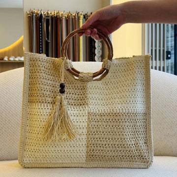 Caju - Bolsa Feminina Palha Alça Redonda Tassel Off-white/Bege
