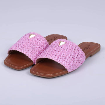 Amalfi - Rasteira Feminina Palha Aplicação Rosa