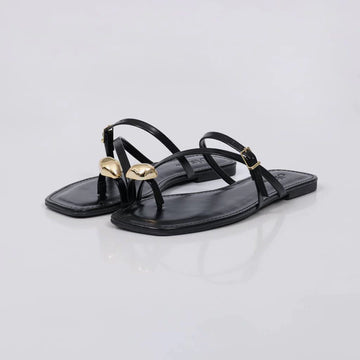 Iara - Rasteira Feminina Dedal Tiras Finas Fivela Preto