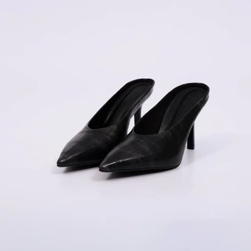Liria - Mule Casual Feminino Salto Fino Bico Fino Preto