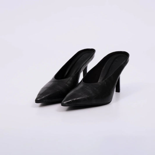 Liria - Mule Casual Feminino Salto Fino Bico Fino Preto