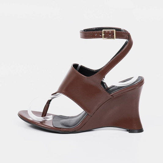 Cali - Sandália Feminina Anabela Tiras Fecho Tornozelo Marrom